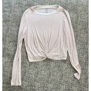 Aerie Real‎ Soft Striped Knot Front Long Sleeve Top Womens Size Large